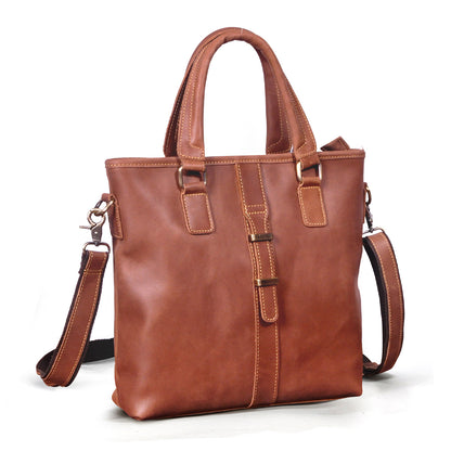 Men's Briefcase Shoulder Bag Retro Business Handbag Cowhide Genuine Leather Men Computer Bag 