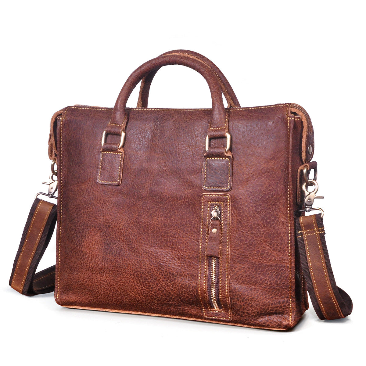 Men's Briefcase Crossbody Bag Cowhide Genuine Leather Retro Shoulder Bag Computer Bag 