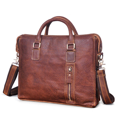 Men's Briefcase Crossbody Bag Cowhide Genuine Leather Retro Shoulder Bag Computer Bag 