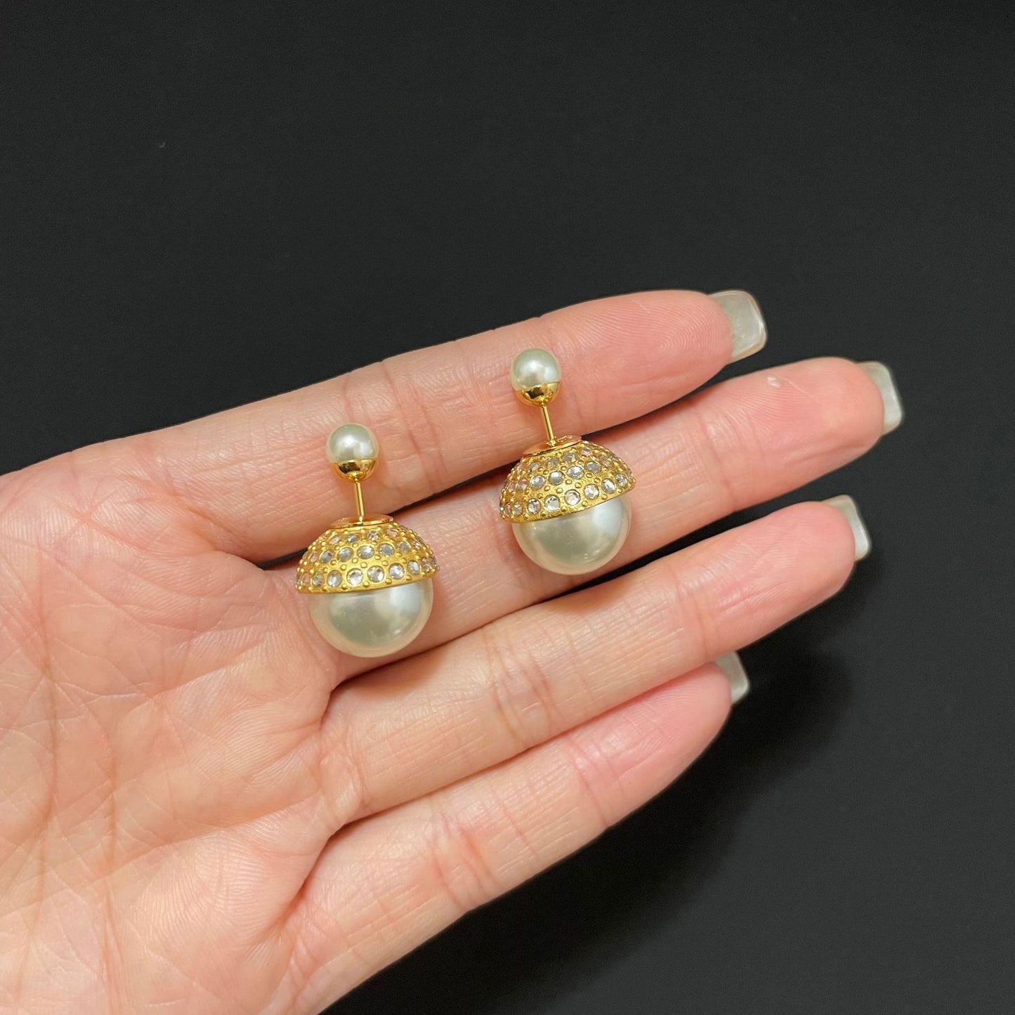 Double-sided pearl earrings large and small beads high quality retro earrings