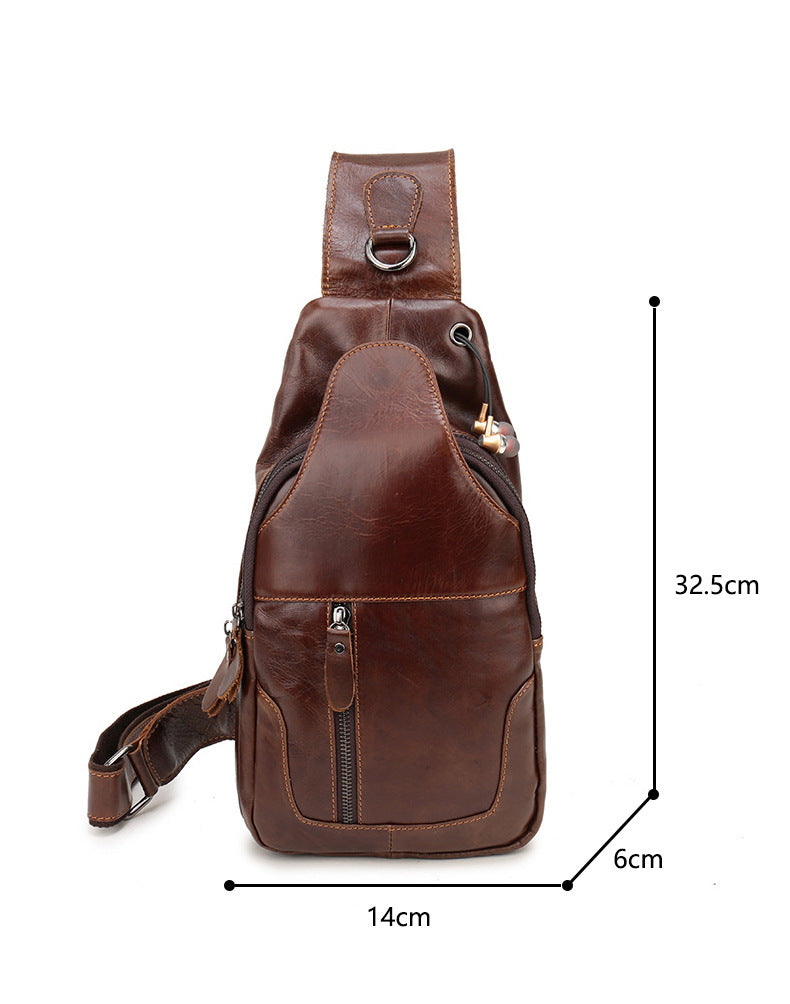 Men's Bust Bag Genuine Cowhide Leather Casual Fashion Men's Crossbody Bag Shoulder Bag 