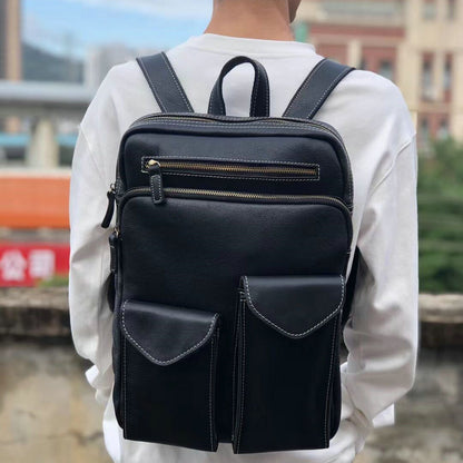 Men's backpack cowhide genuine leather retro fashion Korean fashion casual business handbag computer bag outdoor men's travel bag 