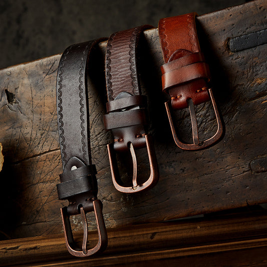 Men's belt handmade vintage cowhide genuine leather casual fashion needle buckle copper buckle belt 