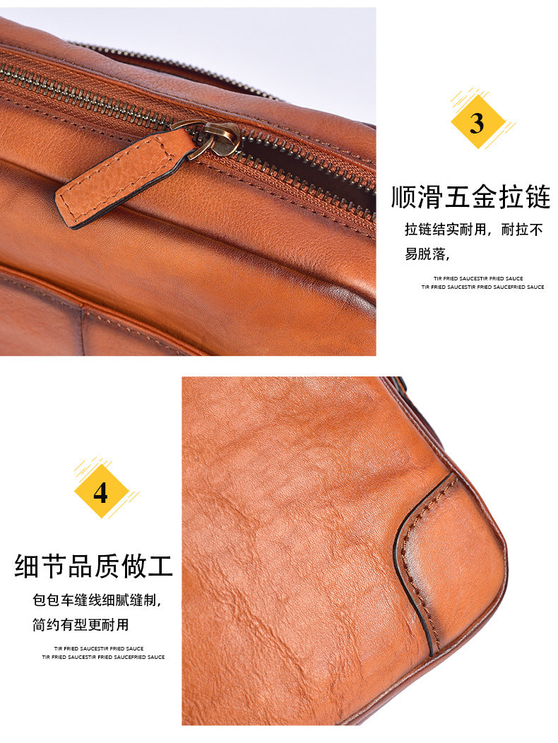 Men's Shoulder Bag Genuine Cowhide Leather Casual Retro Crossbody Bag for Men 