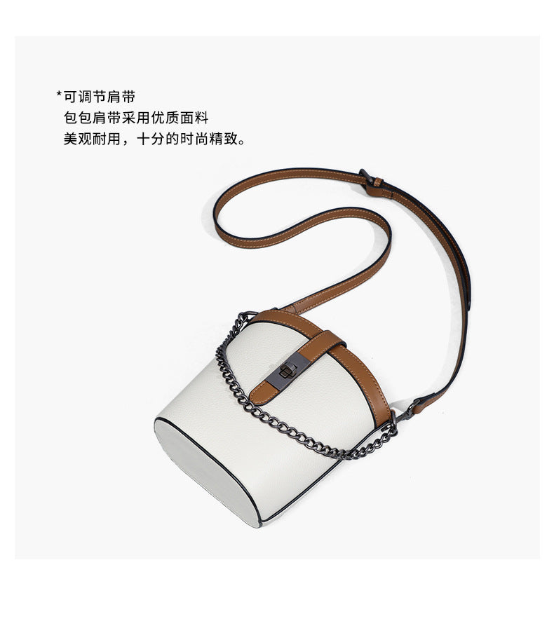 Crossbody bag Bucket bag Women's bag Genuine leather chain bag Color matching retro shoulder bag. Pochette