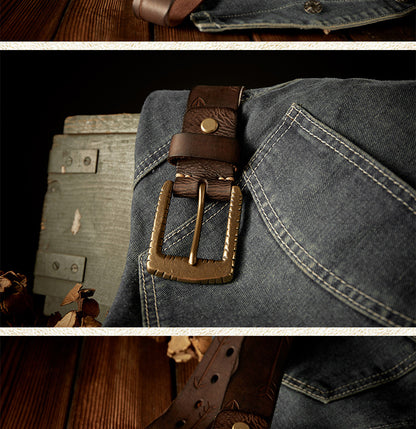 Men's Belt Handmade Vintage Genuine Cowhide Leather Needle Buckle Unique Fashion Casual Men's Belt 