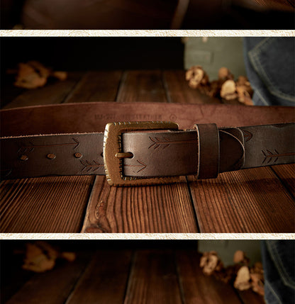 Men's Belt Handmade Vintage Genuine Cowhide Leather Needle Buckle Unique Fashion Casual Men's Belt 