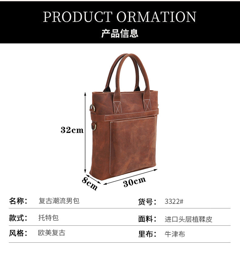 Men's Shoulder Bag Genuine Cowhide Leather Casual Business Crossbody Bag for Men 