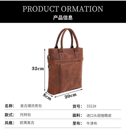 Men's Shoulder Bag Genuine Cowhide Leather Casual Business Crossbody Bag for Men 