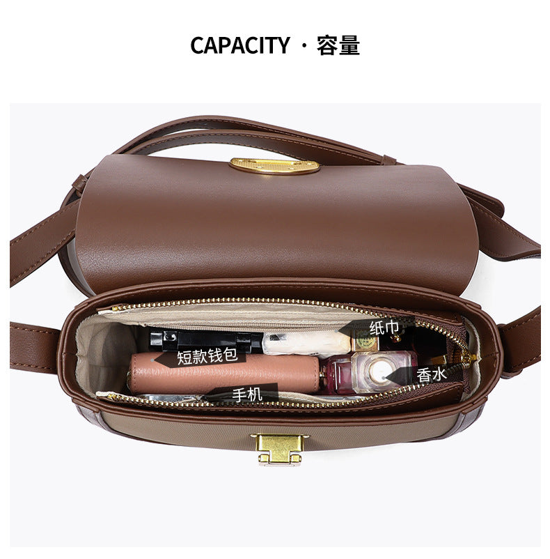 Crossbody Saddle Bag Fashion Luxury Underarm Bag Genuine Leather Women Color Matching Shoulder Bag.Pochette