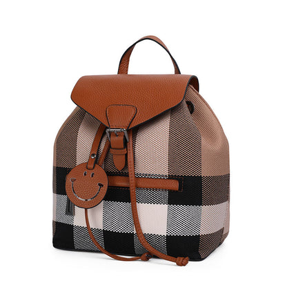 Ladies Pack Plaid Leather Tread Fashion Shoulder Bag Handbag Canvas Rucksack