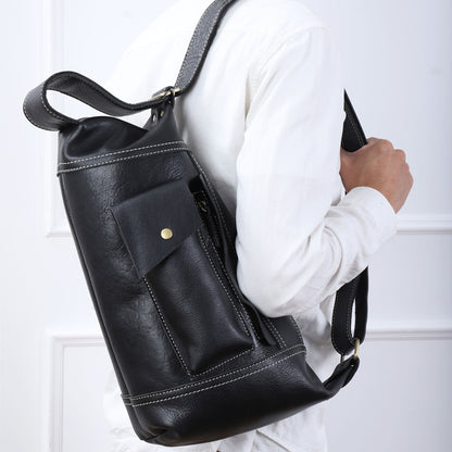 Men's Crossbody Bag Genuine Cowhide Leather Crazy Horse Fashion Commuter Shoulder Bag for Men 