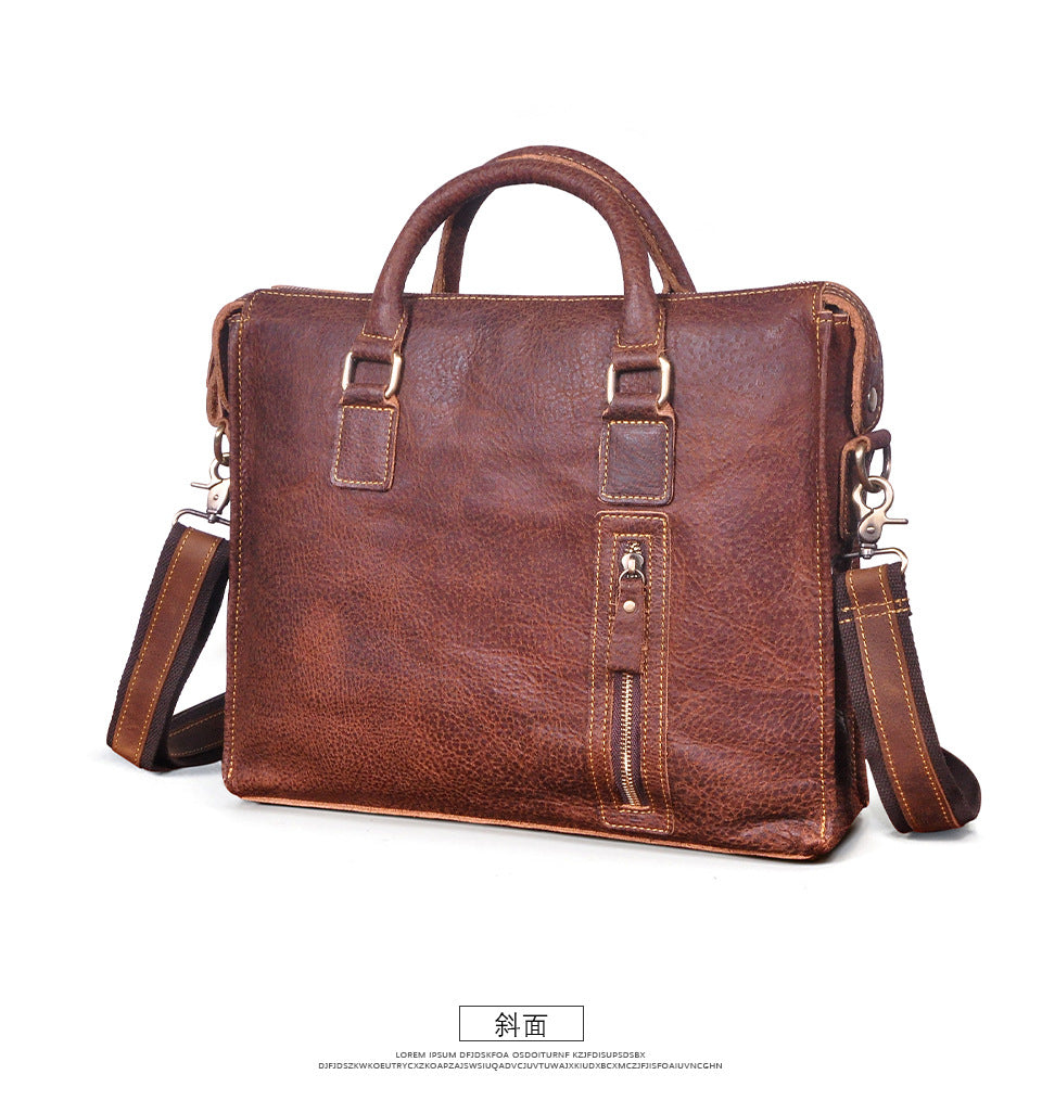 Men's Briefcase Crossbody Bag Cowhide Genuine Leather Retro Shoulder Bag Computer Bag 