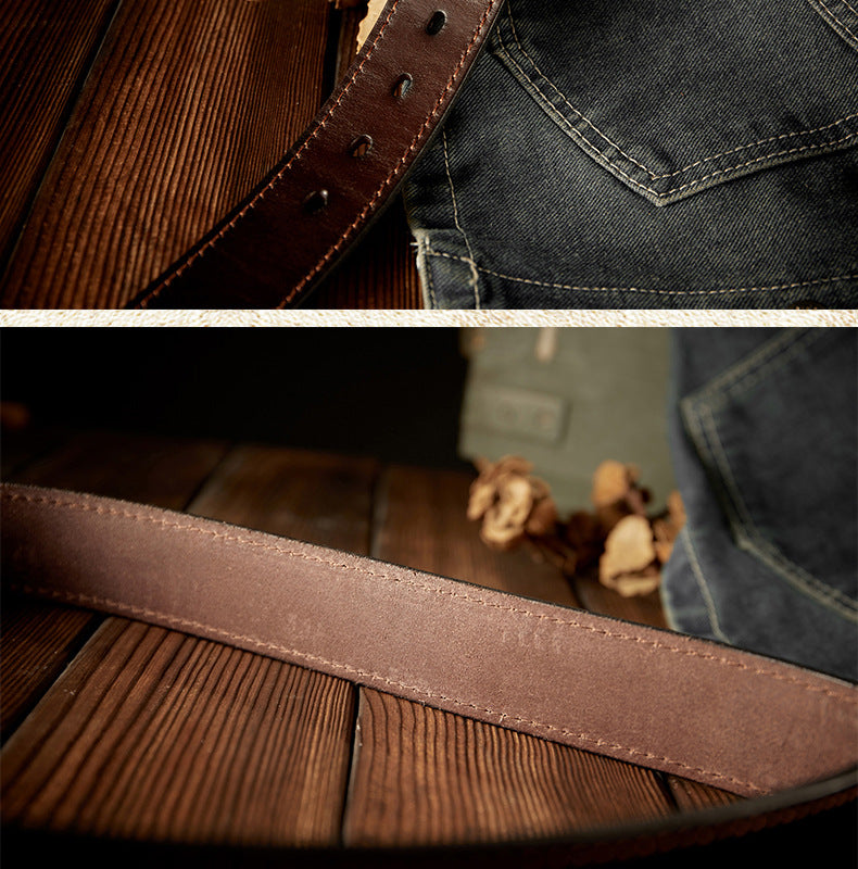 Men's Belt Handmade Cowhide Genuine Leather Needle Buckle Retro Casual Korean Fashion Men's Belt