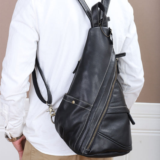 Men's bust bag, genuine cowhide leather, retro casual, unique, multifunctional, crossbody bag for men 