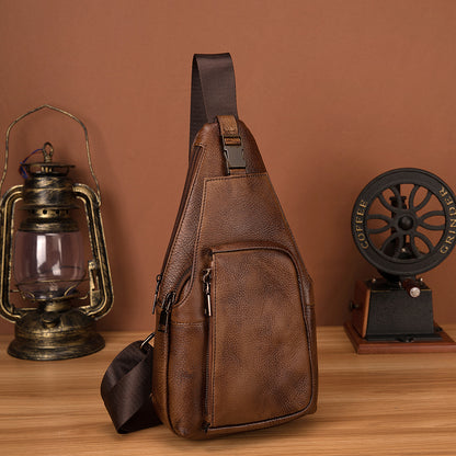 Men's bust bag Genuine cowhide leather retro outdoor versatile crossbody bag for men 