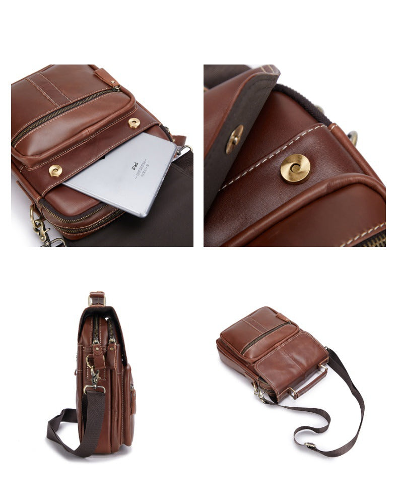 Men's Shoulder Bag Cowhide Genuine Leather Handbag Soft Leather Casual Simple Crossbody Bag for Men 