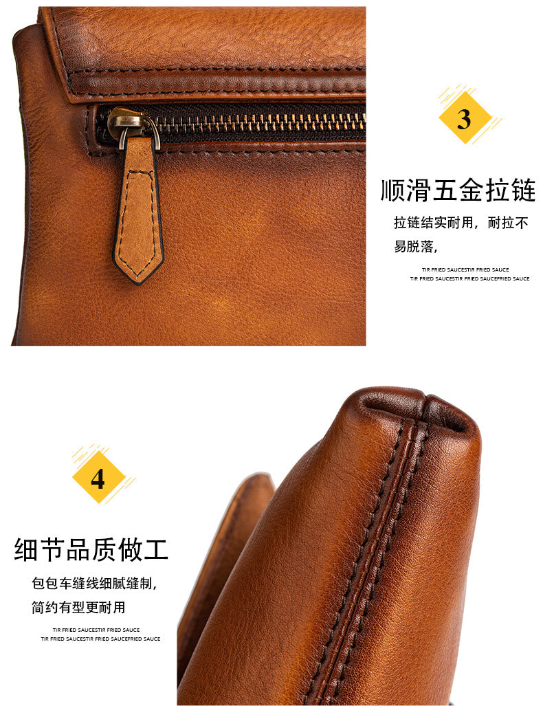 Men's Clutch Bag Genuine Cowhide Leather Retro Casual Men's Handbag 