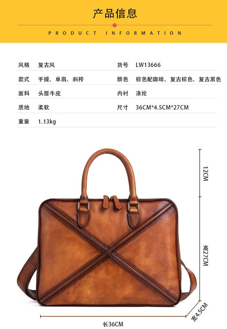 Men's Briefcase Genuine Leather Cowhide Retro Casual Men Handbag 