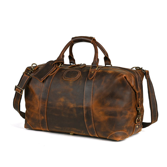 Men's Handbag Genuine Cowhide Luggage Bag Retro Casual Large Capacity Business Travel Bag for Men 