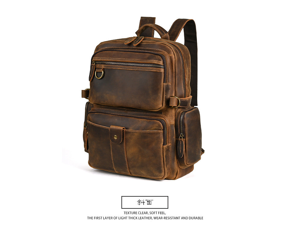 Men's backpack made of cowhide genuine leather large capacity retro casual men's business trip bag computer bag 