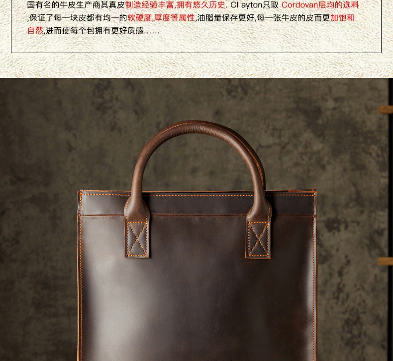 Men's Handbag Handbag Business Commuting Cow Leather Crazy Horse Handwork Retro Men Briefcase Crossbody Shoulder Bag 