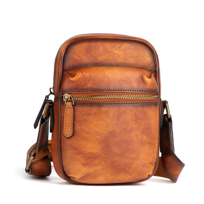 Men's Shoulder Bag Genuine Cowhide Leather Retro Casual Crossbody Bag for Men 