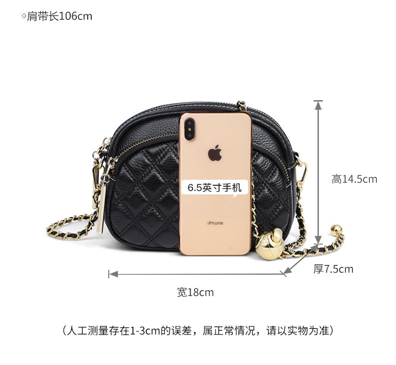 Women's bag fashion plaid diagonal shoulder bag genuine leather chain bag shoulder bag that goes with anything. Pochette