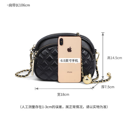 Women's bag fashion plaid diagonal shoulder bag genuine leather chain bag shoulder bag that goes with anything. Pochette