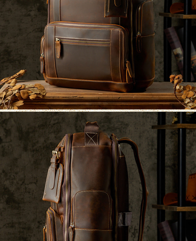 Men's Rucksack Handmade Cowhide Crazy Horse Retro Travel Luggage Computer Bag for Men 