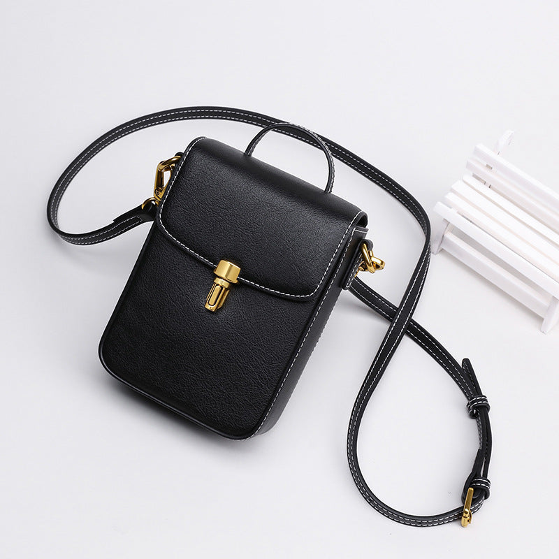 Genuine leather mobile bag ladies mini crossbody bag trend vertical type cowhide simple shoulder bag. pochette