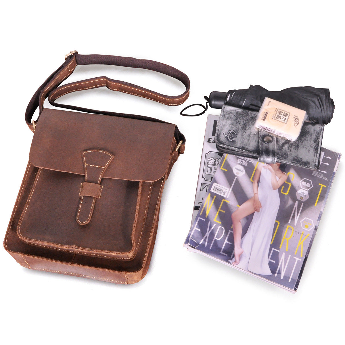 Men's Briefcase Genuine Cowhide Leather Crossbody Bag Retro Business Men Shoulder Bag Computer Bag 