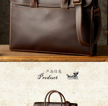 Men's Handbag Handbag Handmade Cowhide Genuine Leather Crazy Horse Crossbody Shoulder Bag Men's OL Business Casual Briefcase Computer Bag 