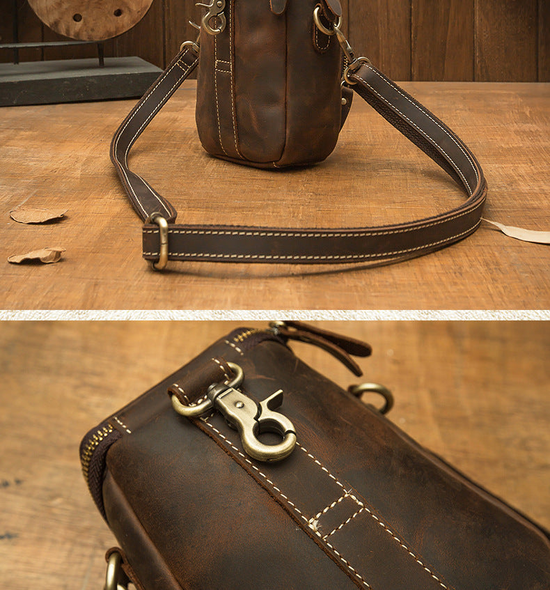 Men's Crossbody Bag Handmade Genuine Cowhide Leather Shoulder Bag Multifunctional Fashion Unique Smartphone Pouch 