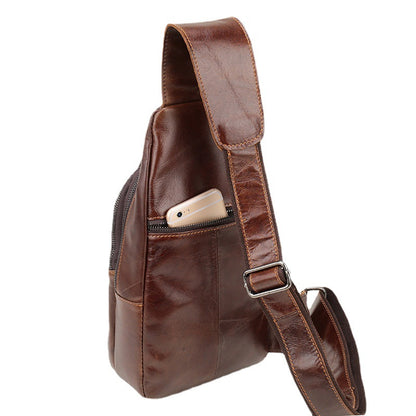 Men's Bust Bag Genuine Cowhide Leather Casual Fashion Men's Crossbody Bag Shoulder Bag 