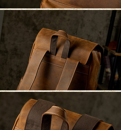 Men's Backpack Handcrafted Genuine Cowhide Leather Fashion Retro Crazy Horse Men's Travel Bag 