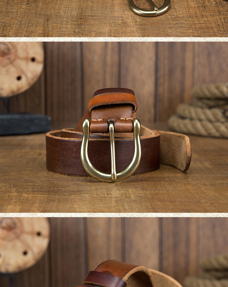 Men's Belt Original Genuine Cowhide Leather Copper Unique Needle Buckle Casual Men's Belt 