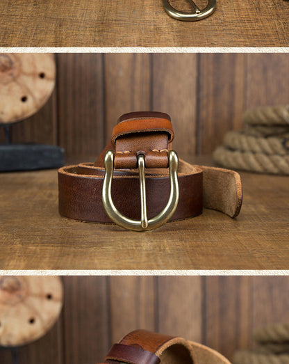 Men's Belt Original Genuine Cowhide Leather Copper Unique Needle Buckle Casual Men's Belt 