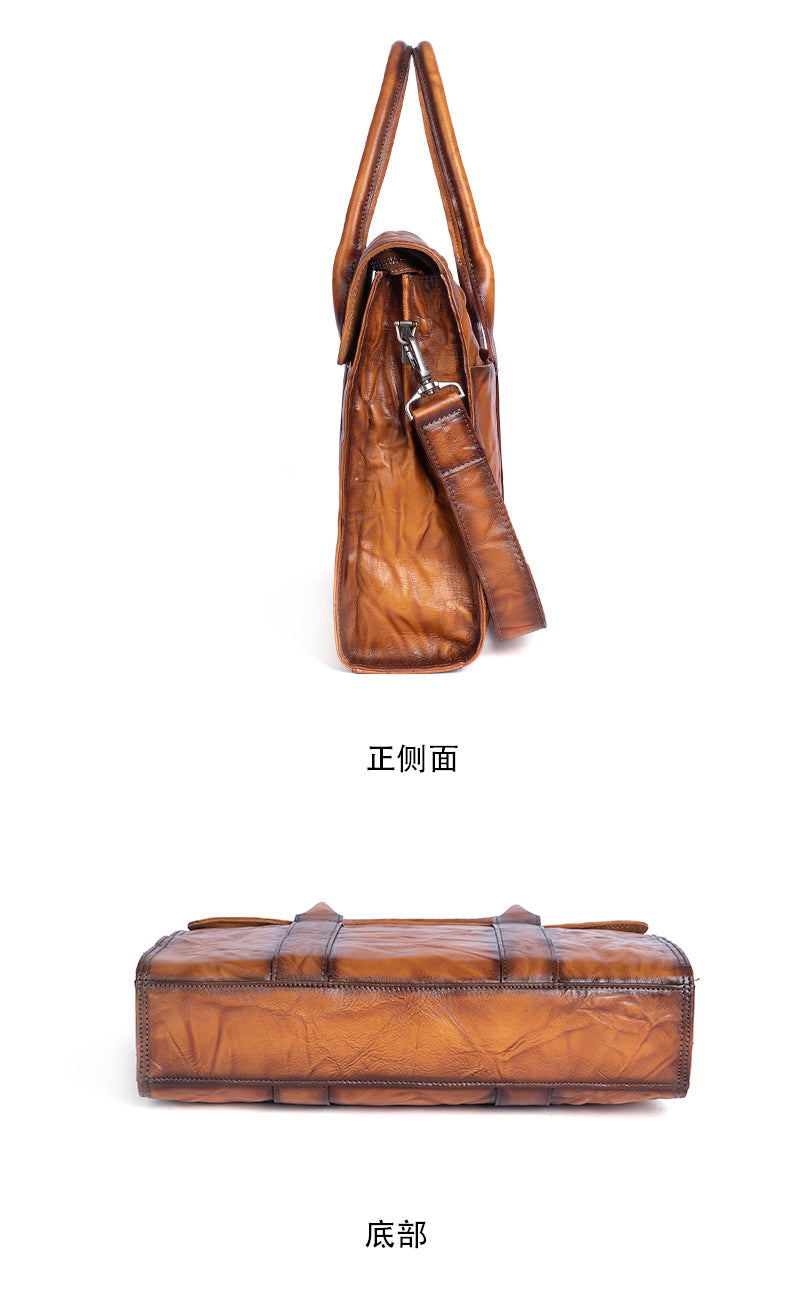 Men's Briefcase Genuine Cowhide Leather Casual Bag Travel Bag for Men 