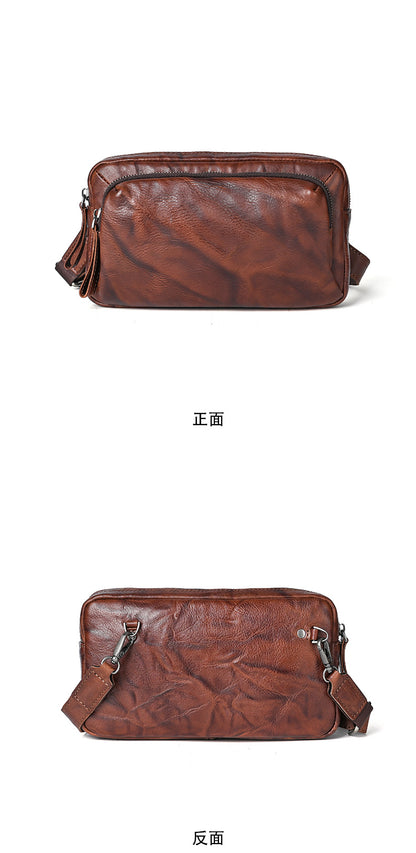 Men's Crossbody Bag Cowhide Genuine Leather Retro Casual Versatile Male Shoulder Bag Clutch Bag 