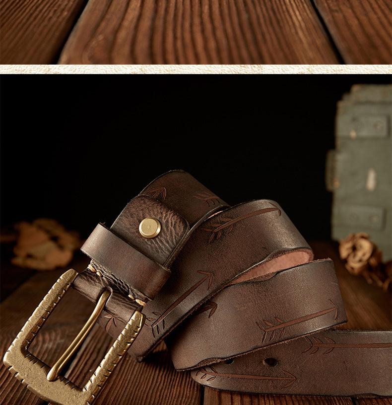 Men's Belt Handmade Vintage Genuine Cowhide Leather Needle Buckle Unique Fashion Casual Men's Belt 