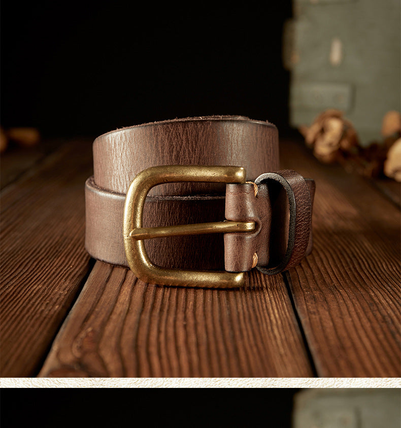 Men's Belt Genuine Cowhide Leather Handmade Copper Buckle Vintage Fashion Men's Belt