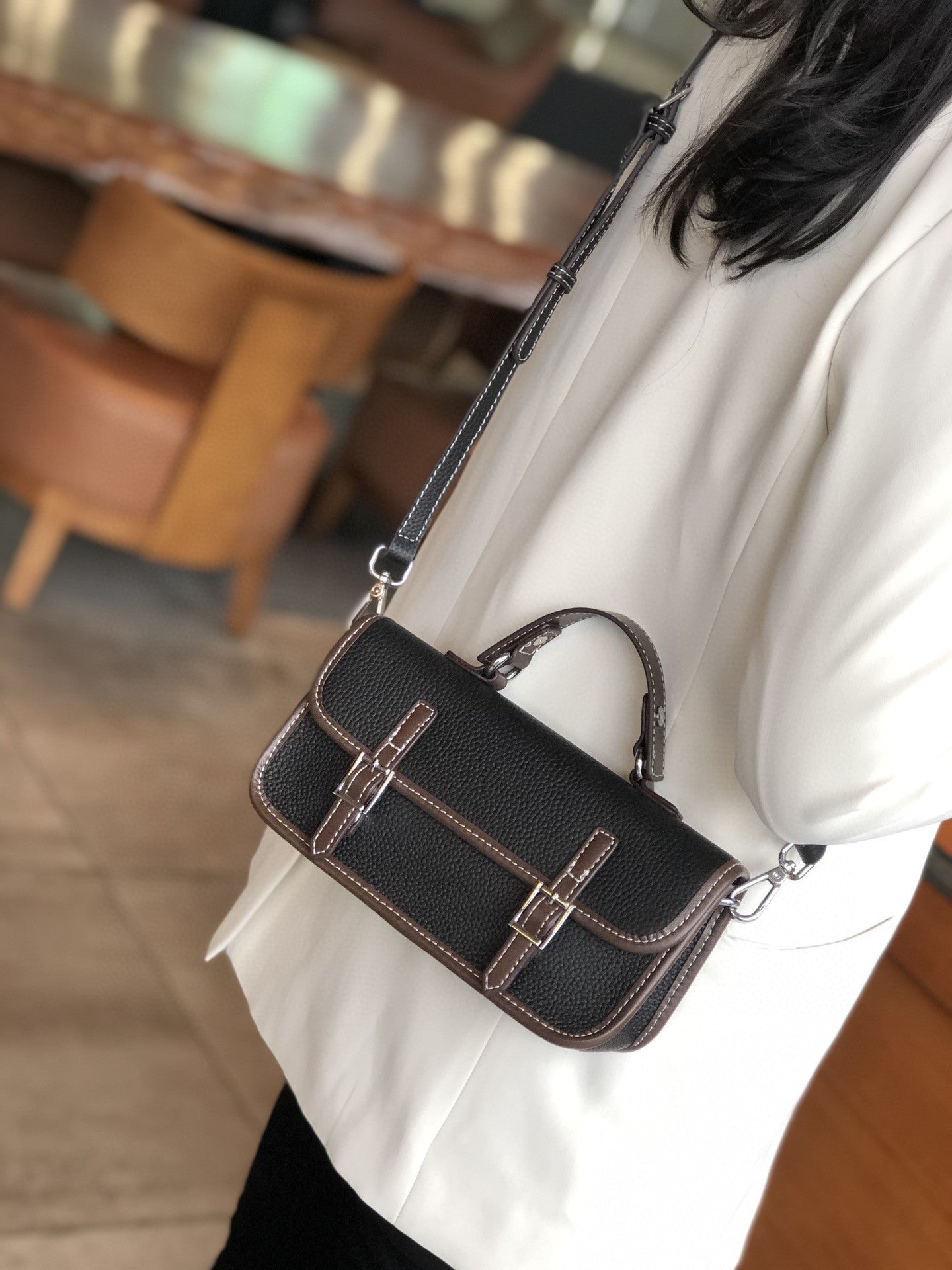 Genuine Leather Women's Bag Retro Handbag Color Matching Crossbody Bag Messenger Bag Shoulder Bag.Pochette