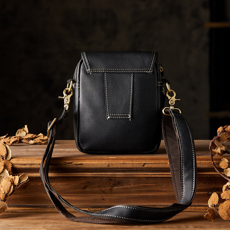 Men's Shoulder Bag Cow Leather Handmade Casual Sports Smartphone Pouch Crossbody Bag for Men 