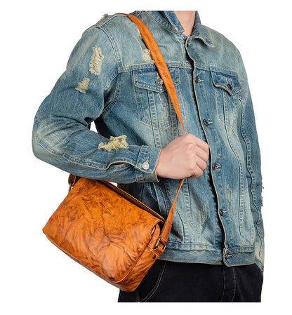 Men's Shoulder Bag Genuine Cowhide Leather Retro Men's Crossbody Bag 