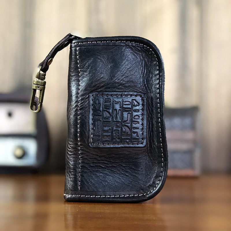 Men's Wallet Handmade Cowhide Genuine Leather Zipper Keychain for Waist Multifunctional Fashion Bag for Men