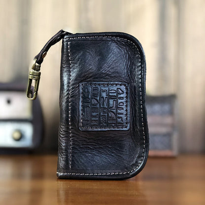 Men's Wallet Handmade Cowhide Genuine Leather Zipper Keychain for Waist Multifunctional Fashion Bag for Men