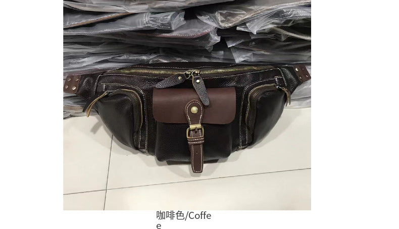 Men's Waist Pouch Genuine Cowhide Leather Crazy Horse Multifunctional Large Capacity Men's Crossbody Bag Smartphone Pouch Retro Casual Fashion Bust Bag 