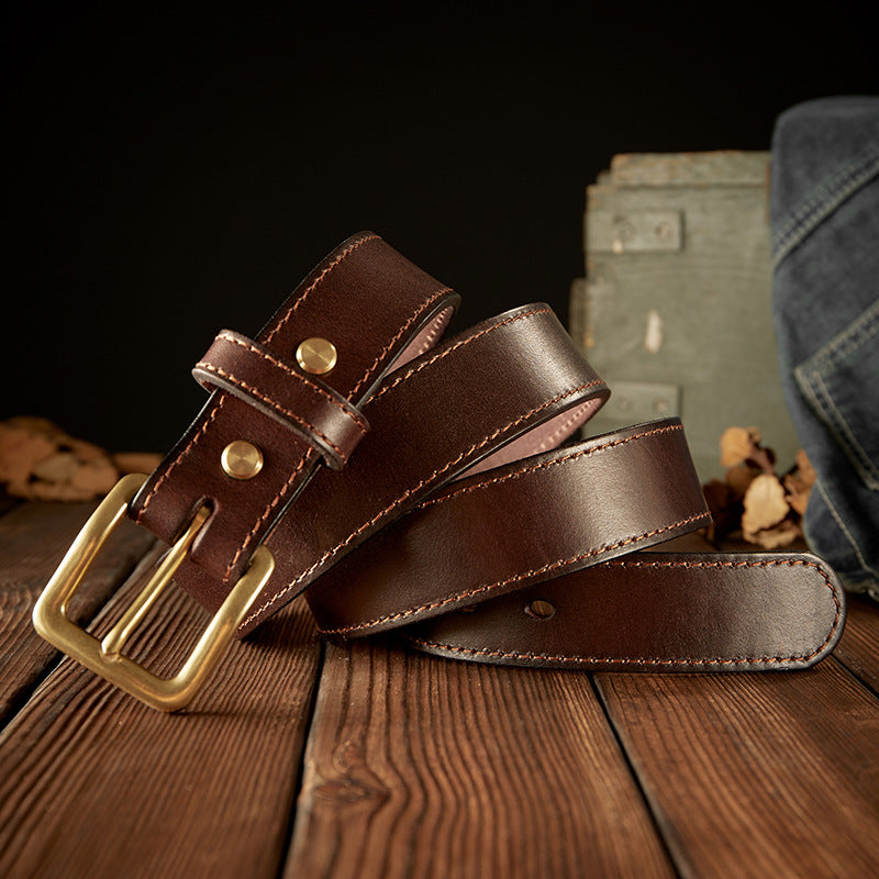 Men's Belt Handmade Cowhide Genuine Leather Needle Buckle Retro Casual Korean Fashion Men's Belt