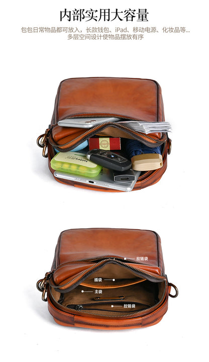 Men's Shoulder Bag Genuine Cowhide Leather Commuting Crossbody Bag for Men 